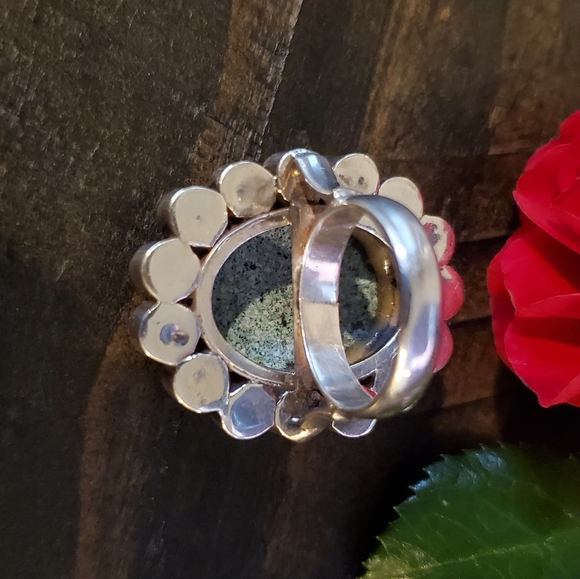 Large Vintage Sterling Cultured Pearl OM Symbol Good Luck Ring - Picture 3 of 7